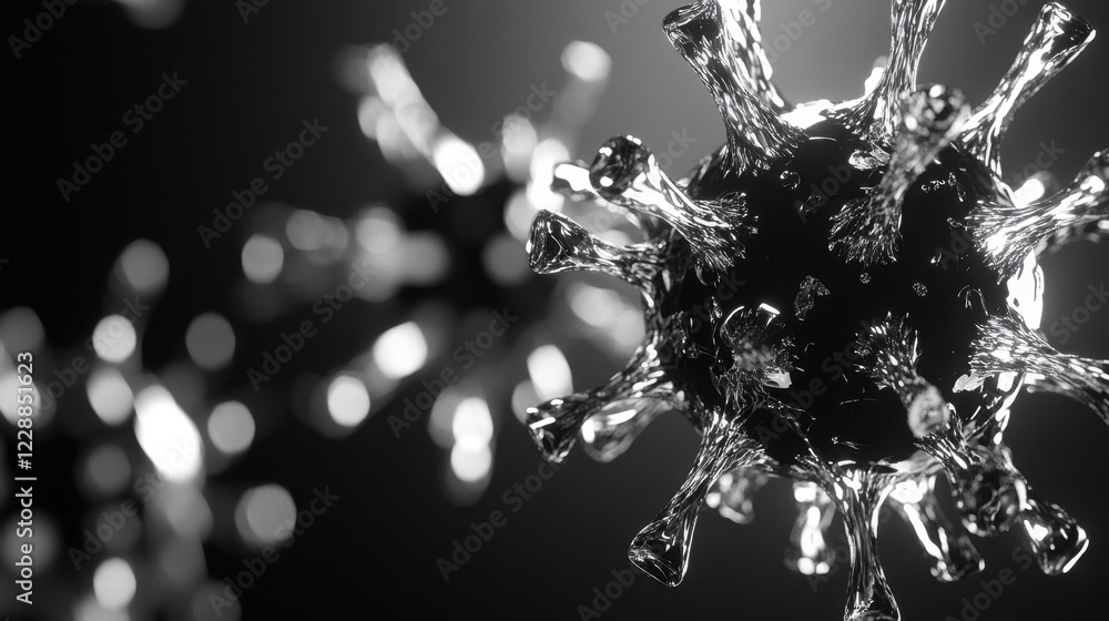 Poster close-up of virus particles showcasing the intricate and sharp details of their spikes.
