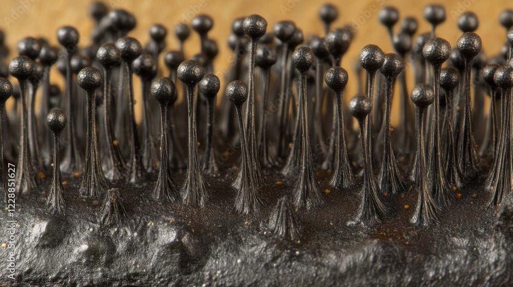 Poster close-up of virus particles showcasing the intricate and sharp details of their spikes.