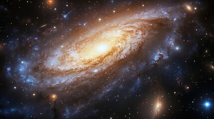 Obraz premium Stunning spiral galaxy with bright core and surrounding stars, showcasing cosmic beauty in space