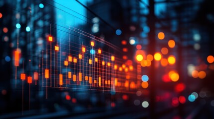 Cityscape data analysis display, night, transport, finance