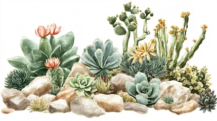 Fotobehang Vibrant Watercolor Desert Succulent Illustration © Been