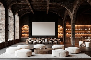 Modern Rustic Loft Interior Design With Large Screen