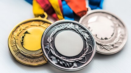 Bronze silver and golden medals isolated on white background