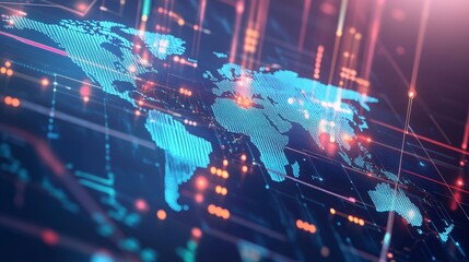 Abstract Digital World Map: Global Network Connectivity Visualization