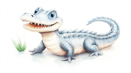 Adorable Baby Alligator Watercolor Illustration