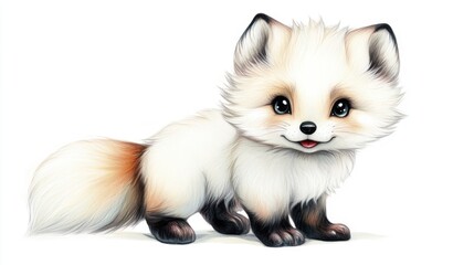 Obraz premium Adorable Fluffy White Fox Kit Illustration with Orange Tail
