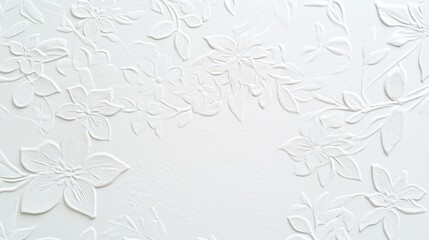 Detailed luxury white paper texture featuring delicate floral motifs and ornamental elements in a seamless pattern.