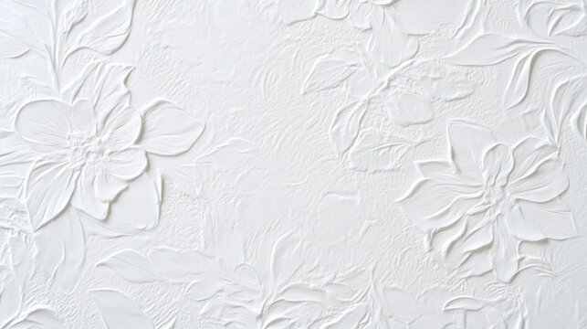 Fototapeta Detailed luxury white paper texture featuring delicate floral motifs and ornamental elements in a seamless pattern.