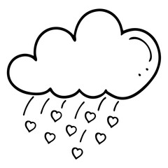 Line Art Cloud Showering Hearts