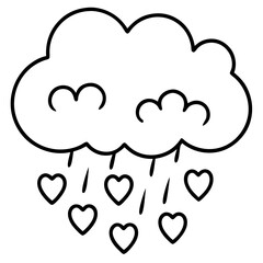 Line Art Cloud Showering Hearts