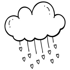 Line Art Cloud Showering Hearts