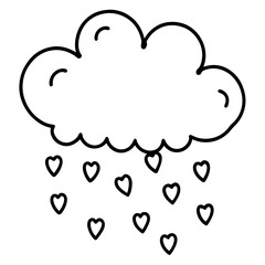 Line Art Cloud Showering Hearts