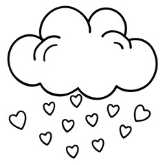 Line Art Cloud Showering Hearts