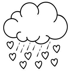 Line Art Cloud Showering Hearts
