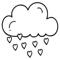 Line Art Cloud Showering Hearts