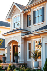 Obraz premium Luxury Dream Home Exterior: Modern Architecture and Landscaping Design. A stunning showcase of elegant home design, featuring beautiful architecture, landscaping, and curb appeal.