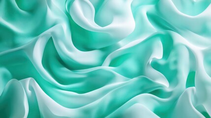 Fototapeta premium A piece of fabric with a green and white pattern. The fabric is flowing and has a sense of movement.