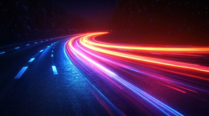 Obraz premium Neon Night Road Curves with Starry Background