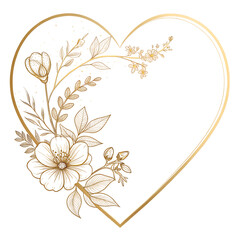 Minimal flat heart shape icon with thin gold line on white background.PNG transparent	