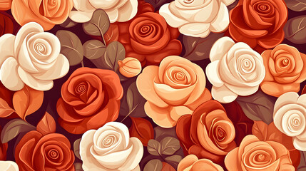 Orange and white roses floral pattern background for design