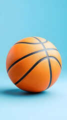 Orange basketball on light blue background, studio shot, ideal for sports websites or advertisements
