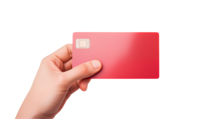 Hand Holding Blank Red Credit Card Mockup