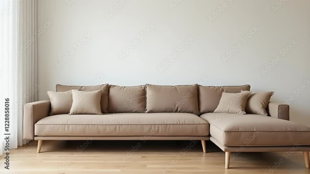 Poster beige sectional sofa with adjustable chaise transforms configuration in three frames