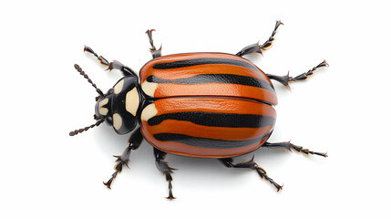 Striped beetle isolated on white background; insect macro photography for scientific research