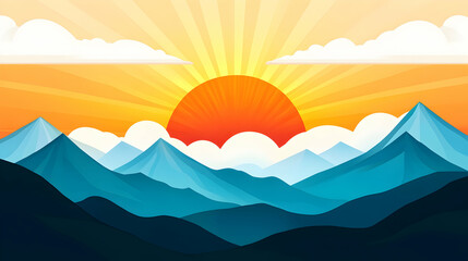 Sunrise over majestic mountains, peaceful landscape. Ideal for travel brochures or calming backgrounds