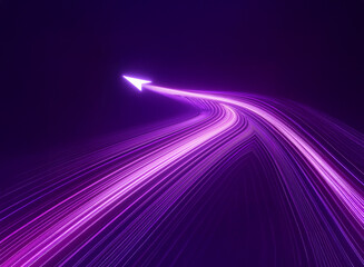 A vibrant purple arrow of light streaks across a dark background, symbolizing progress and growth.  Its luminous trail curves dynamically, suggesting a journey or upward trajectory.