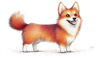 Obraz premium Happy Red And White Corgi Dog Illustration On White Background