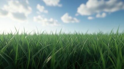 Obraz premium Freshly cut green grass with a smooth texture and natural depth under a clear sky lighting.
