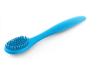 Blue silicone tongue cleaner with soft bristles isolated on white background.