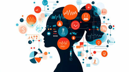 Woman's profile, data visualization, brain, technology, network, business analytics, website header