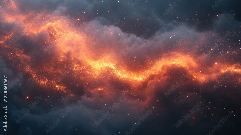 Poster gleaming scattered light particles creating a shimmering effect with ample space for bold text.