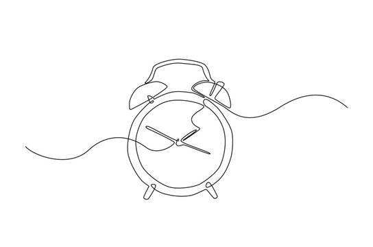 Alarm clock in continuous one line drawing. Single line art draw of vintage alarm clock. Editable vector.