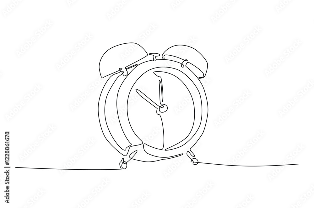 Poster alarm clock in continuous one line drawing. single line art draw of vintage alarm clock. editable ve