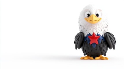 Fototapeta premium Cute Cartoon Eagle With Red Star On White Background