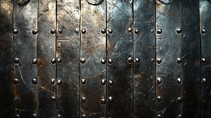 Close-up of dark, riveted metal plates.