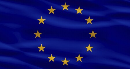 European Union flag with a fabric texture waving. Close up of flag of the European Union with cloth texture
