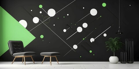 Minimalist illustration featuring abstract shapes to convey fun and ease, wallpaper with green color accent, AI generated