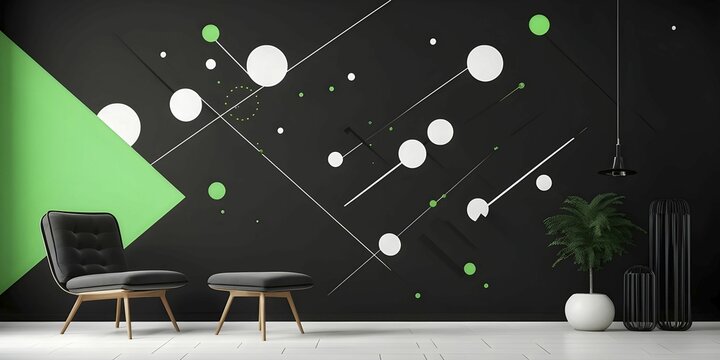 Minimalist illustration featuring abstract shapes to convey fun and ease, wallpaper with green color accent, AI generated