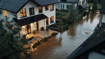 Obraz premium Image of a modern house with clean cream and brown tones, standing out in a dark, minimalist setting.