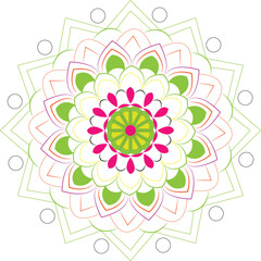 illustration of a flower mandala art green and pink color