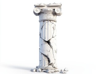 Broken ancient marble column isolated on white.
