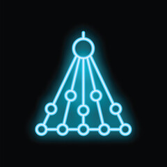 Neon blue business organization chart with hierarchy levels glowing on black background