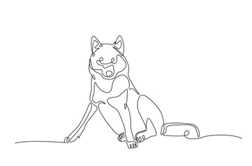 Wild wolf in continuous one line drawing. Single line art draw of Husky. Editable vector.