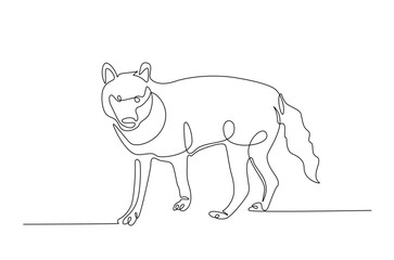 Wild wolf in continuous one line drawing. Single line art draw of Husky. Editable vector.