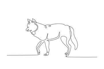 Wild wolf in continuous one line drawing. Single line art draw of Husky. Editable vector.