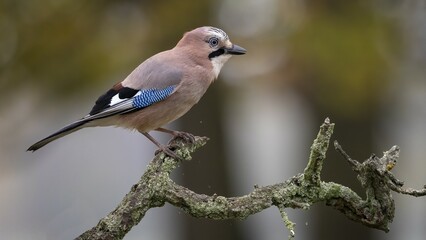 Eurasian jay (Garrulus glandarius) sits on a branch, Middle Elbe Biosphere Reserve, Saxony-Anhalt, Germany, Europe